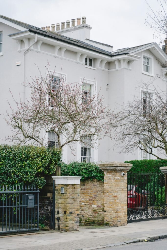 A white stucco Victorian villa on a London street
